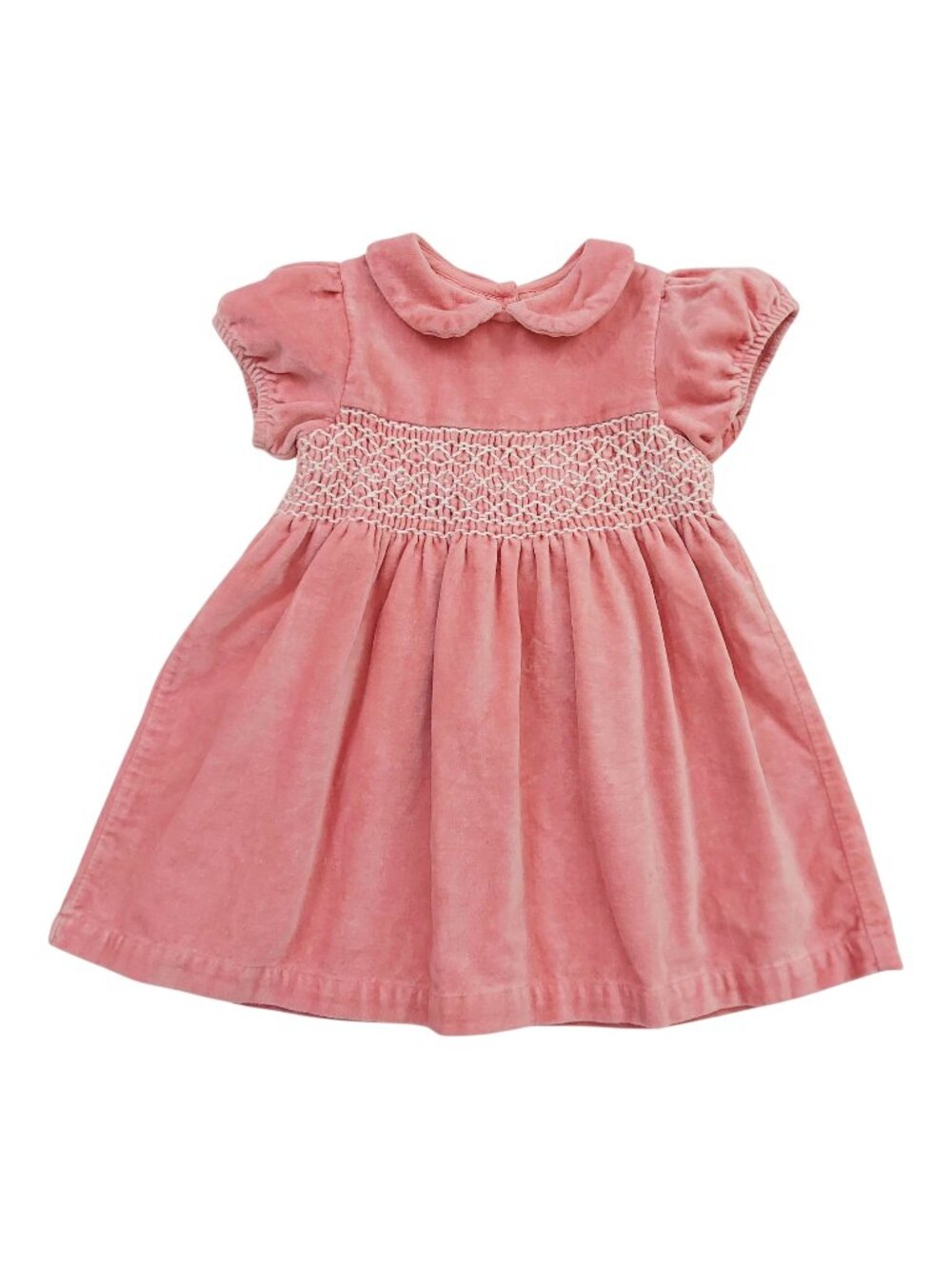 Baby Boden Smocked Velvet Dress Girls 12-18 Months Pink Button Back Party
